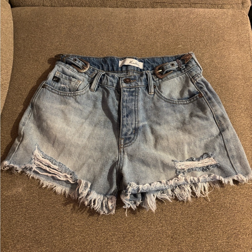 Ksubi Light Blue Frayed Jean Shorts
